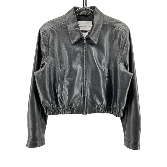 Agolde 'Essie' Black Recycled Leather Cropped Jacket Size XL - Picture 2 of 6